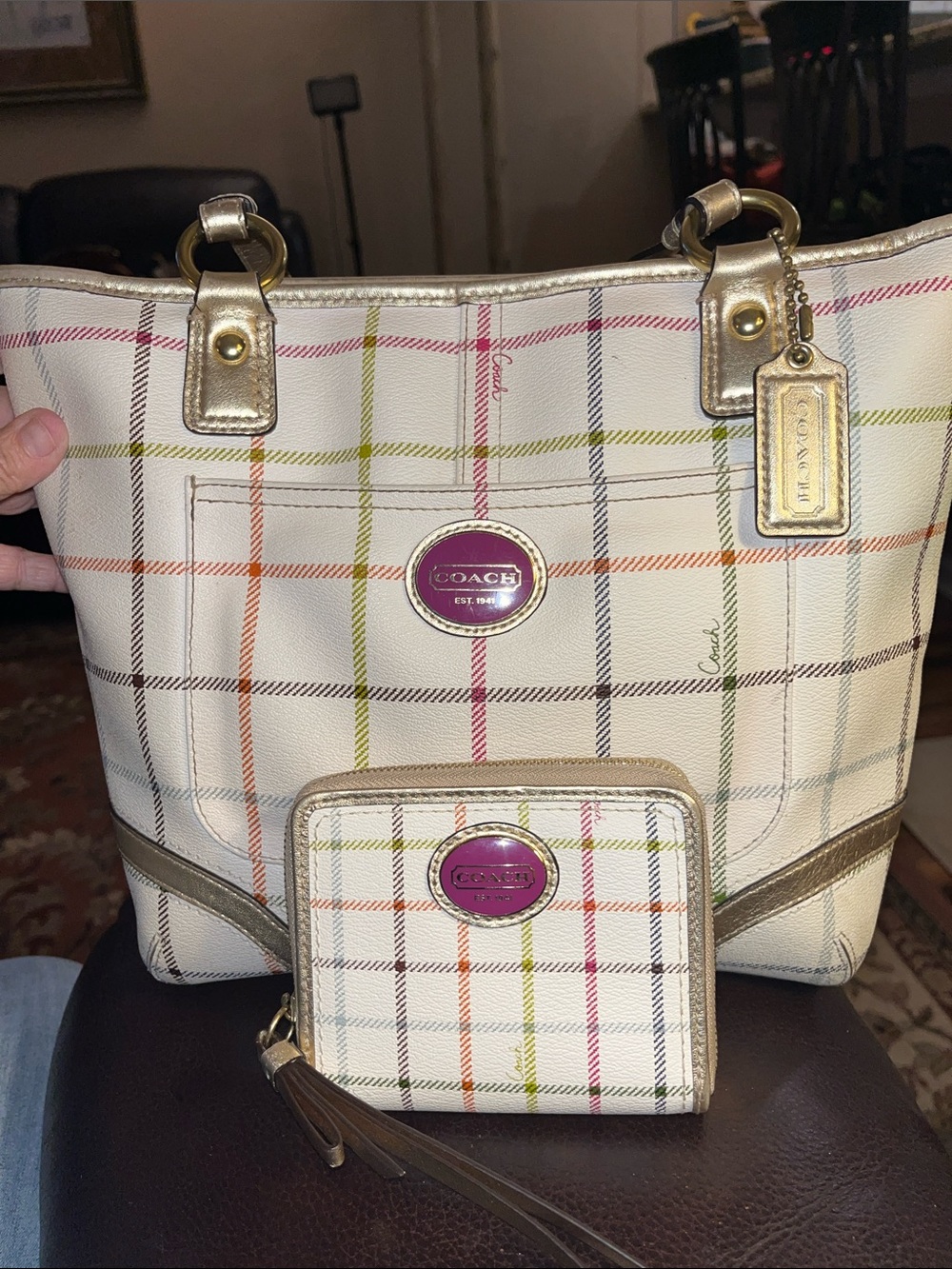 EUC Authentic Vintage Y2K Coach Peyton Tattersall Plaid Handbag and Wristlet